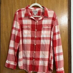 Plaid Red and Pink Button-Up Shirt